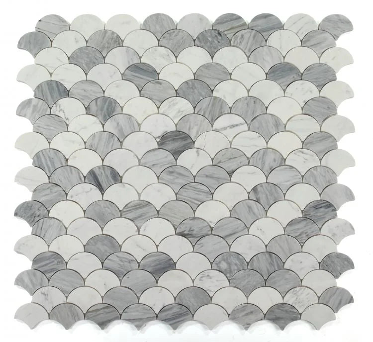 Dragon Scale Calacatta Grey 9.5x9.75 Marble Mosaic