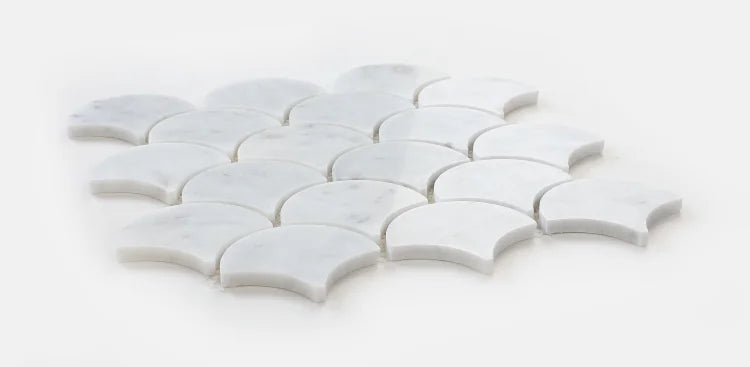 Dragon Scale Carrara 9.75x9.75 Marble Mosaic