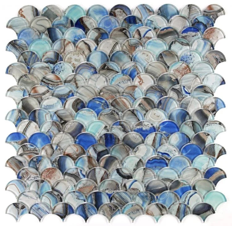 Dragon Scale Shell Blue Scale Glass Mosaic