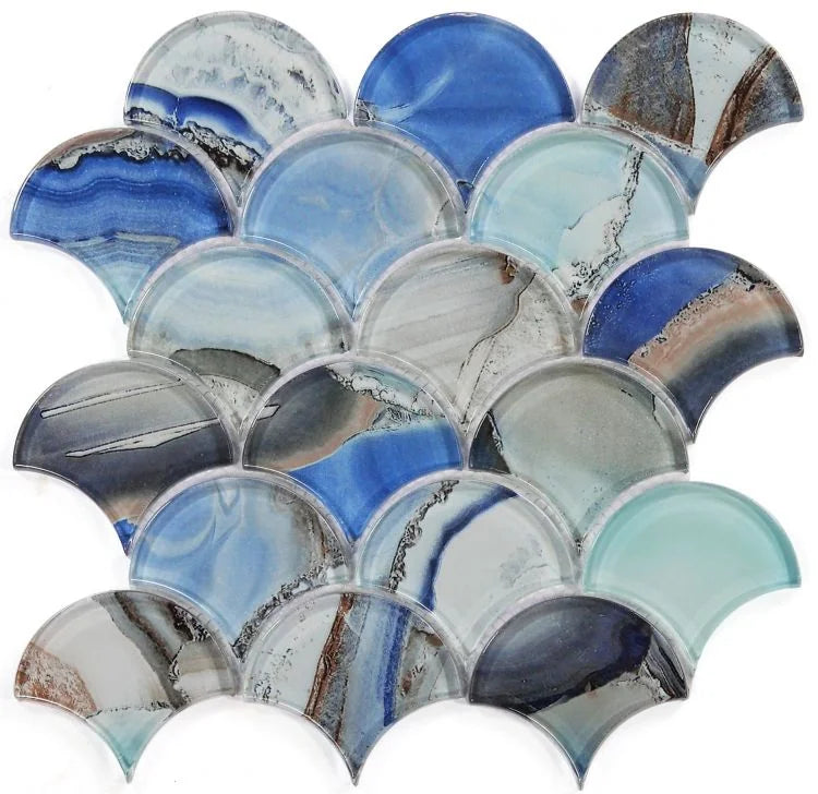 Dragon Scale Shell Blue Scale Glass Mosaic
