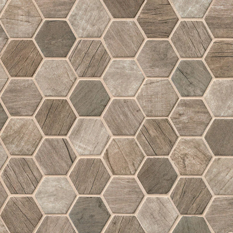 Driftwood Hexagon Pattern Matte 0.24 Inch Recycles Glass Mosaic Tile