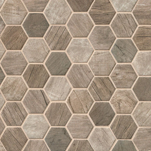 Driftwood Hexagon Pattern Matte 0.24 Inch Recycles Glass Mosaic Tile