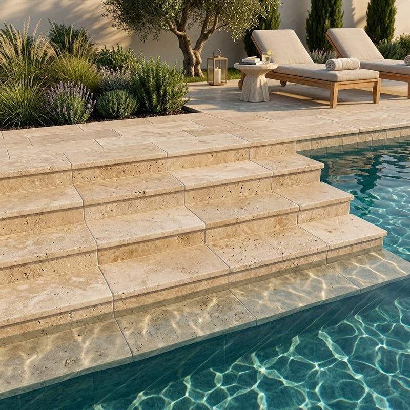 Durango 12x24 3cm Tumbled Eased Edge Travertine Pool Coping — Swimming Pool pool step edge