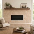 Durango 12x24 Honed Travertine Tile — Living Room fireplace surround
