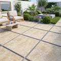 Durango 24x24 3cm Brushed & Lightly Chiseled Travertine Paver — Backyard patio