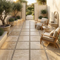 Durango 24x24 3cm Brushed & Lightly Chiseled Travertine Paver — Courtyard paving