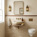 Durango 3x12 Brushed Straight Edge Travertine Tile — Powder Room wainscot