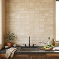 Durango 3x12 Brushed Straight Edge Travertine Tile — Wet Bar backsplash