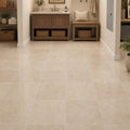 Durango Cream 12x12 Honed Travertine Tile — Basement floor