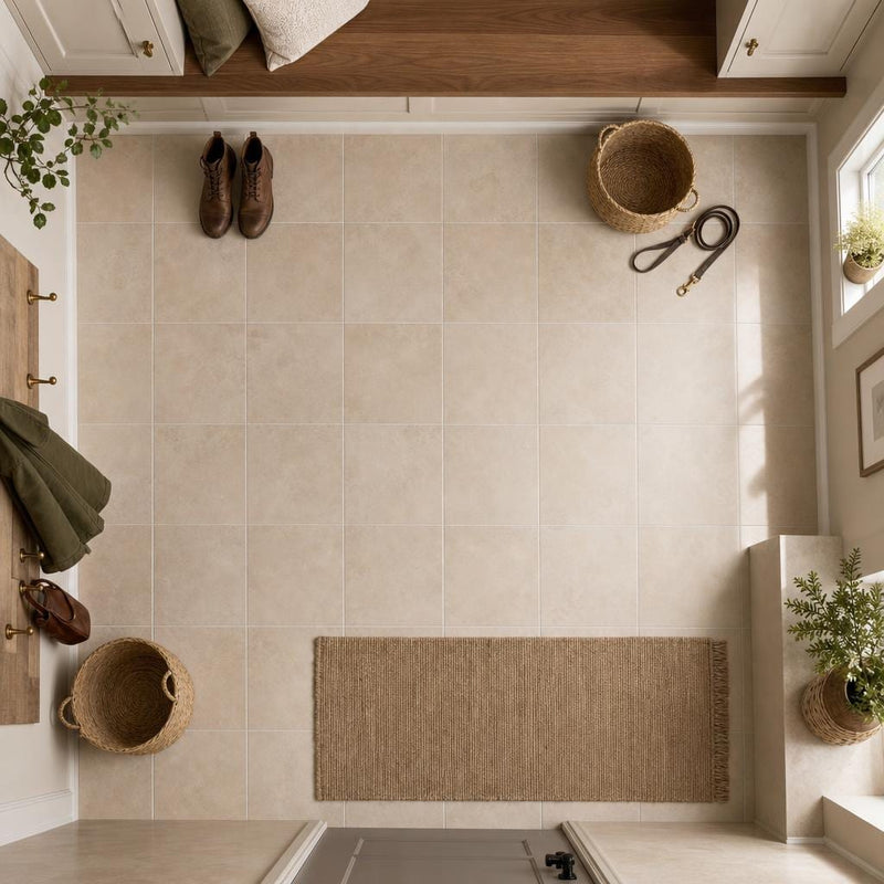 Durango Cream 12x12 Honed Travertine Tile — Mudroom floor