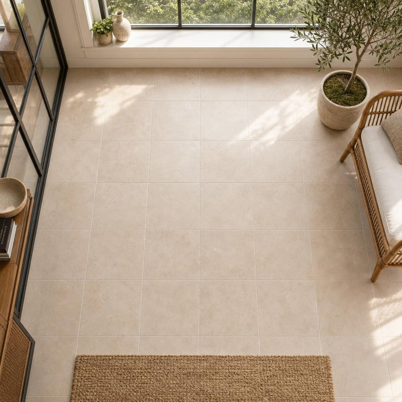 Durango Cream 12x12 Honed Travertine Tile — Sunroom floor