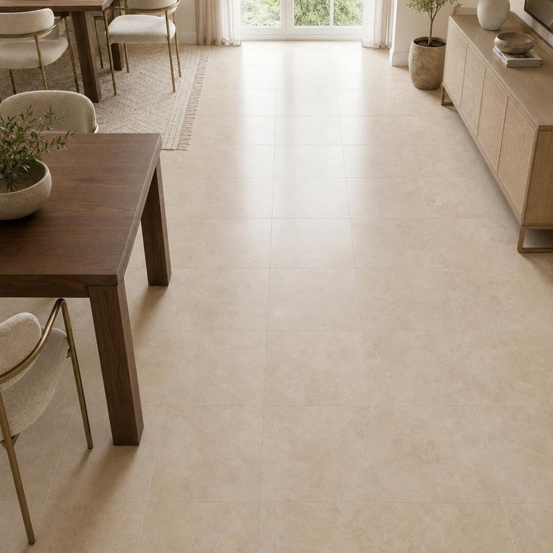 Durango Cream 18x18 Honed-Filled Travertine Tile — Dining Room floor
