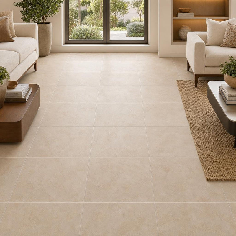 Durango Cream 18x18 Honed-Filled Travertine Tile — Family Room floor