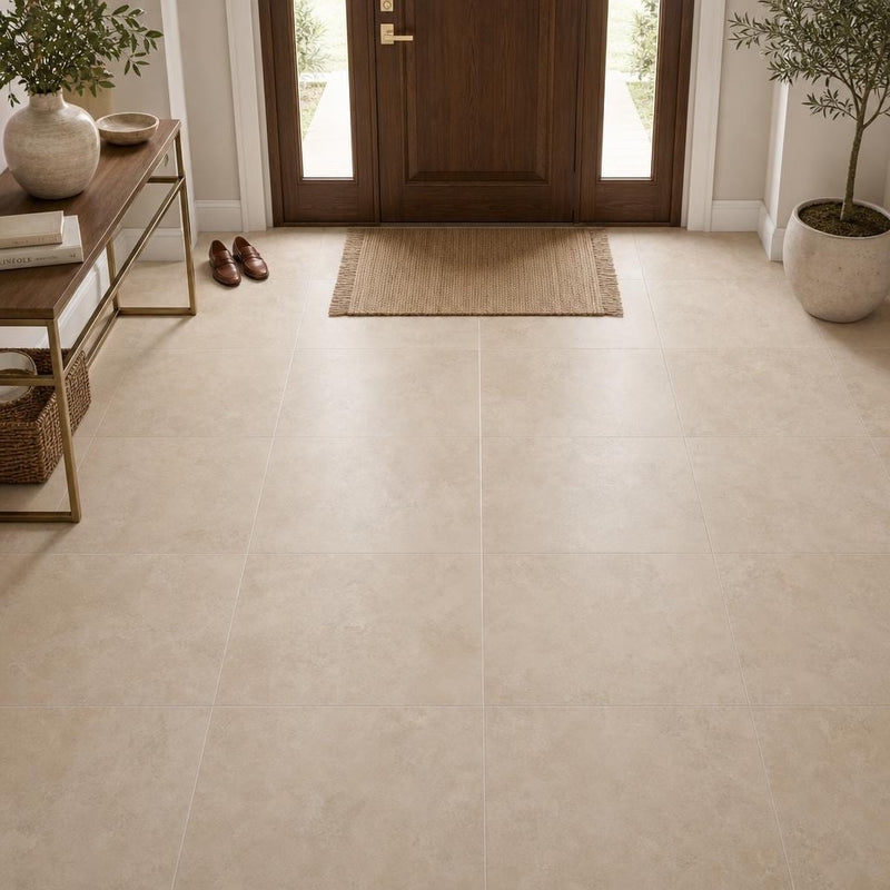 Durango Cream 18x18 Honed-Filled Travertine Tile — Foyer floor