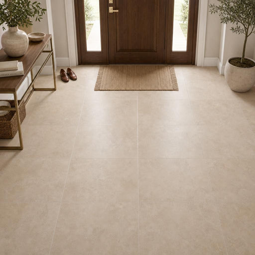 Durango Cream 18x18 Honed-Filled Travertine Tile — Foyer floor