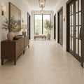 Durango Cream 18x18 Honed-Filled Travertine Tile — Hallway floor