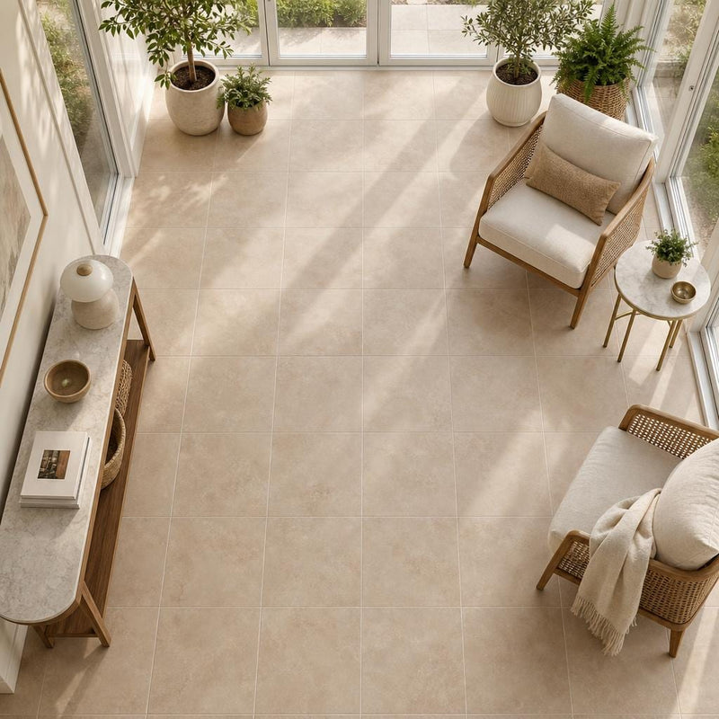 Durango Cream 18x18 Honed-Filled Travertine Tile — Sunroom floor