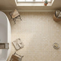 Durango / Paredon (Mexican) - Cross Cut Durango Travertine 1x1 Tumbled Travertine Mosaic — Bathroom floor