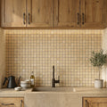 Durango / Paredon (Mexican) - Cross Cut Durango Travertine 1x1 Tumbled Travertine Mosaic — Kitchen backsplash