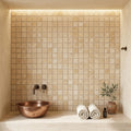 Durango / Paredon (Mexican) - Cross Cut Durango Travertine 1x1 Tumbled Travertine Mosaic — Spa spa interior