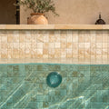 Durango / Paredon (Mexican) - Cross Cut Durango Travertine 1x1 Tumbled Travertine Mosaic — Swimming Pool pool interior tiling