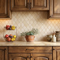 Durango / Paredon (Mexican) - Cross Cut Durango Travertine 1x2 Tumbled Travertine Diamond / Rhomboid Mosaic — Kitchen backsplash