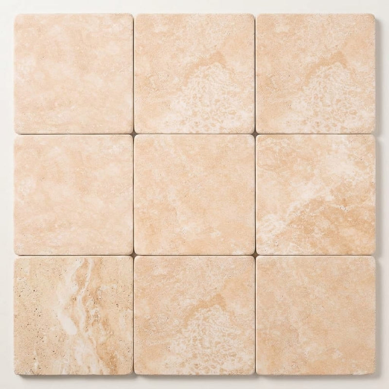 Durango / Paredon (Mexican) - Cross Cut Durango Travertine 12x12 Tumbled Travertine Tile close-up