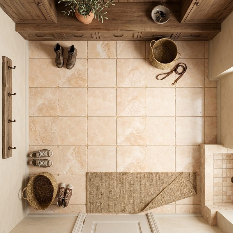 Durango / Paredon (Mexican) - Cross Cut Durango Travertine 12x12 Tumbled Travertine Tile — Mudroom floor