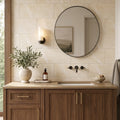 Durango / Paredon (Mexican) - Cross Cut Durango Travertine 12x24 Filled & Honed Travertine Tile — Bathroom vanity wall