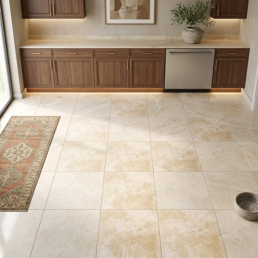 Durango / Paredon (Mexican) - Cross Cut Durango Travertine 16x16 Filled & Honed Travertine Tile — Kitchen floor