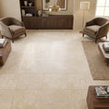 Durango / Paredon (Mexican) - Cross Cut Durango Travertine 18x18 Filled & Honed Travertine Tile — Family Room floor