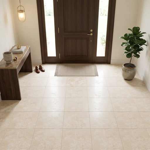 Durango / Paredon (Mexican) - Cross Cut Durango Travertine 18x18 Filled & Honed Travertine Tile — Foyer floor
