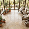 Durango / Paredon (Mexican) - Cross Cut Durango Travertine 18x18 Tumbled Travertine Tile — Sunroom floor