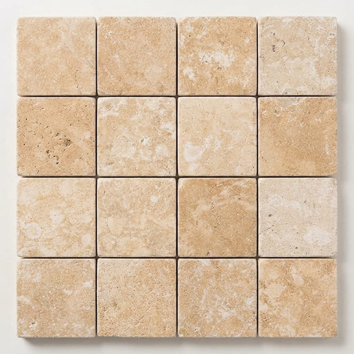 Durango / Paredon (Mexican) - Cross Cut Durango Travertine 2x2 Tumbled Travertine Mosaic close-up