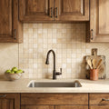 Durango / Paredon (Mexican) - Cross Cut Durango Travertine 2x2 Tumbled Travertine Mosaic — Kitchen backsplash