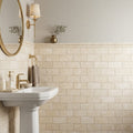 Durango / Paredon (Mexican) - Cross Cut Durango Travertine 3x6 Filled & Honed Travertine Tile — Powder Room wainscot