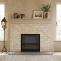 Durango / Paredon (Mexican) - Cross Cut Durango Travertine 3x6 Tumbled Travertine Tile — Living Room fireplace surround
