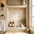 Durango / Paredon (Mexican) - Cross Cut Durango Travertine 4x4 Tumbled Travertine Tile — Bathroom niche