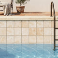 Durango / Paredon (Mexican) - Cross Cut Durango Travertine 4x4 Tumbled Travertine Tile — Swimming Pool waterline