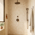 Durango / Paredon (Mexican) - Cross Cut Durango Travertine 5/8x5/8 Tumbled Travertine Mosaic — Bathroom shower wall