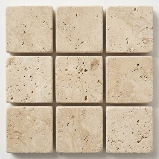 Durango / Paredon (Mexican) - Cross Cut Durango Travertine 5/8x5/8 Tumbled Travertine Mosaic close-up