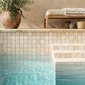 Durango / Paredon (Mexican) - Cross Cut Durango Travertine 5/8x5/8 Tumbled Travertine Mosaic — Swimming Pool pool interior tiling