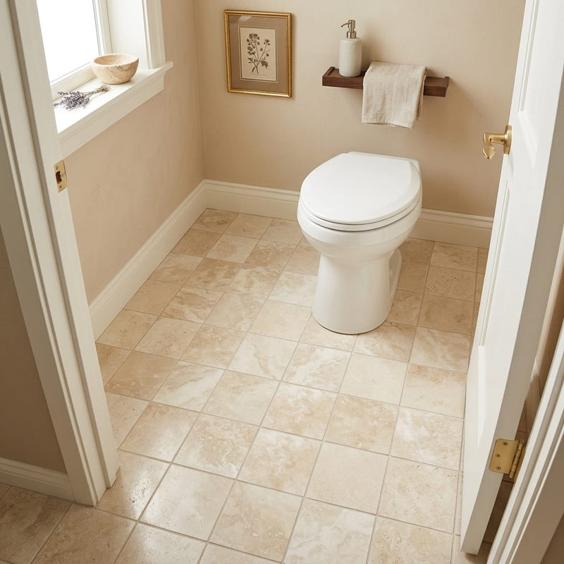 Durango / Paredon (Mexican) - Cross Cut Durango Travertine 6x6 Filled & Honed Travertine Tile — Bathroom floor