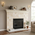 Durango / Paredon (Mexican) - Cross Cut Durango Travertine 6x6 Filled & Honed Travertine Tile — Living Room fireplace surround