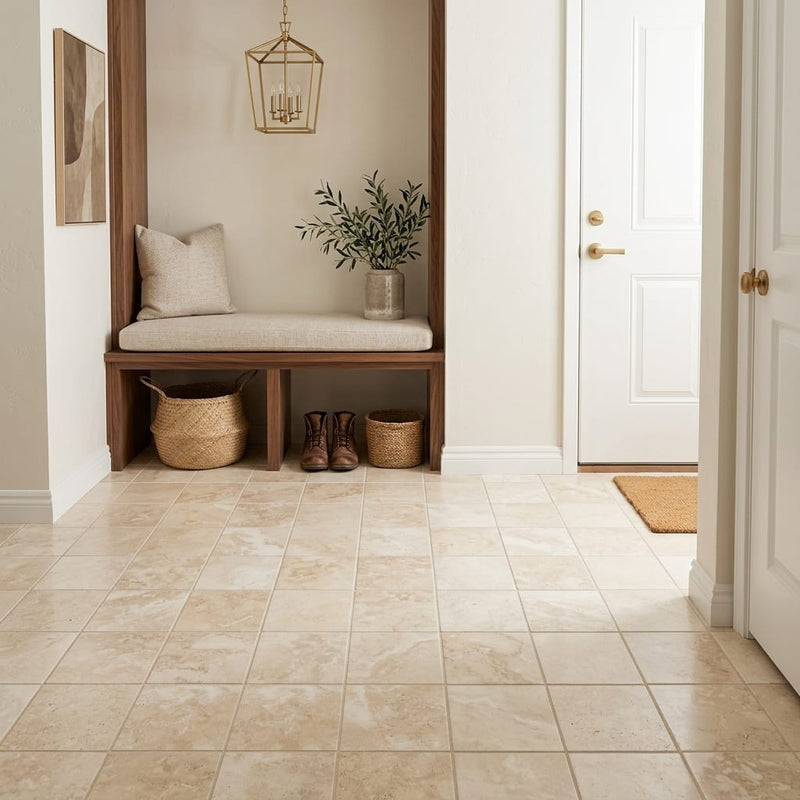 Durango / Paredon (Mexican) - Cross Cut Durango Travertine 6x6 Filled & Honed Travertine Tile — Mudroom floor