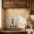 Durango / Paredon (Mexican) - Cross Cut Durango Travertine 6x6 Tumbled Travertine Tile — Kitchen backsplash