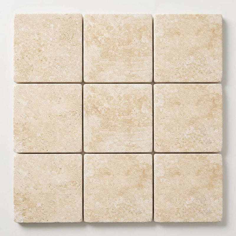 Durango / Paredon (Mexican) - Cross Cut Durango Travertine 8x8 Tumbled Travertine Tile close-up
