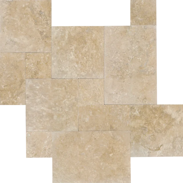 Durango Versailles Pattern Filled Brushed Light Chiseled Travertine Tile
