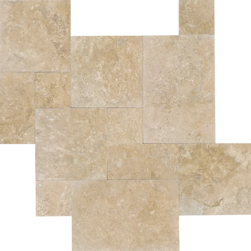 Durango Versailles Pattern Filled Brushed Light Chiseled Travertine Tile