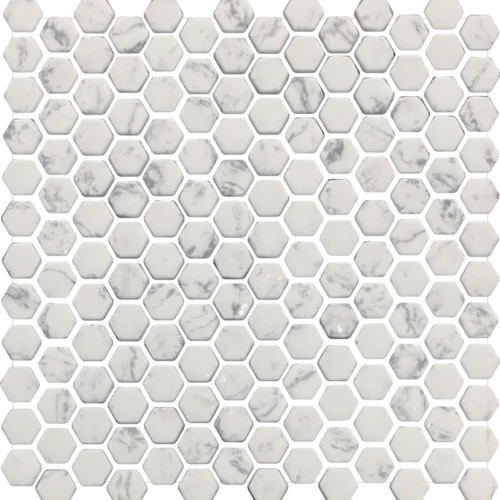 Ecostone Venato White Pennyround Matte Glass Mosaic Tile